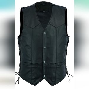 Men's Classic Motorbike Biker Leather Vest with Side Laces